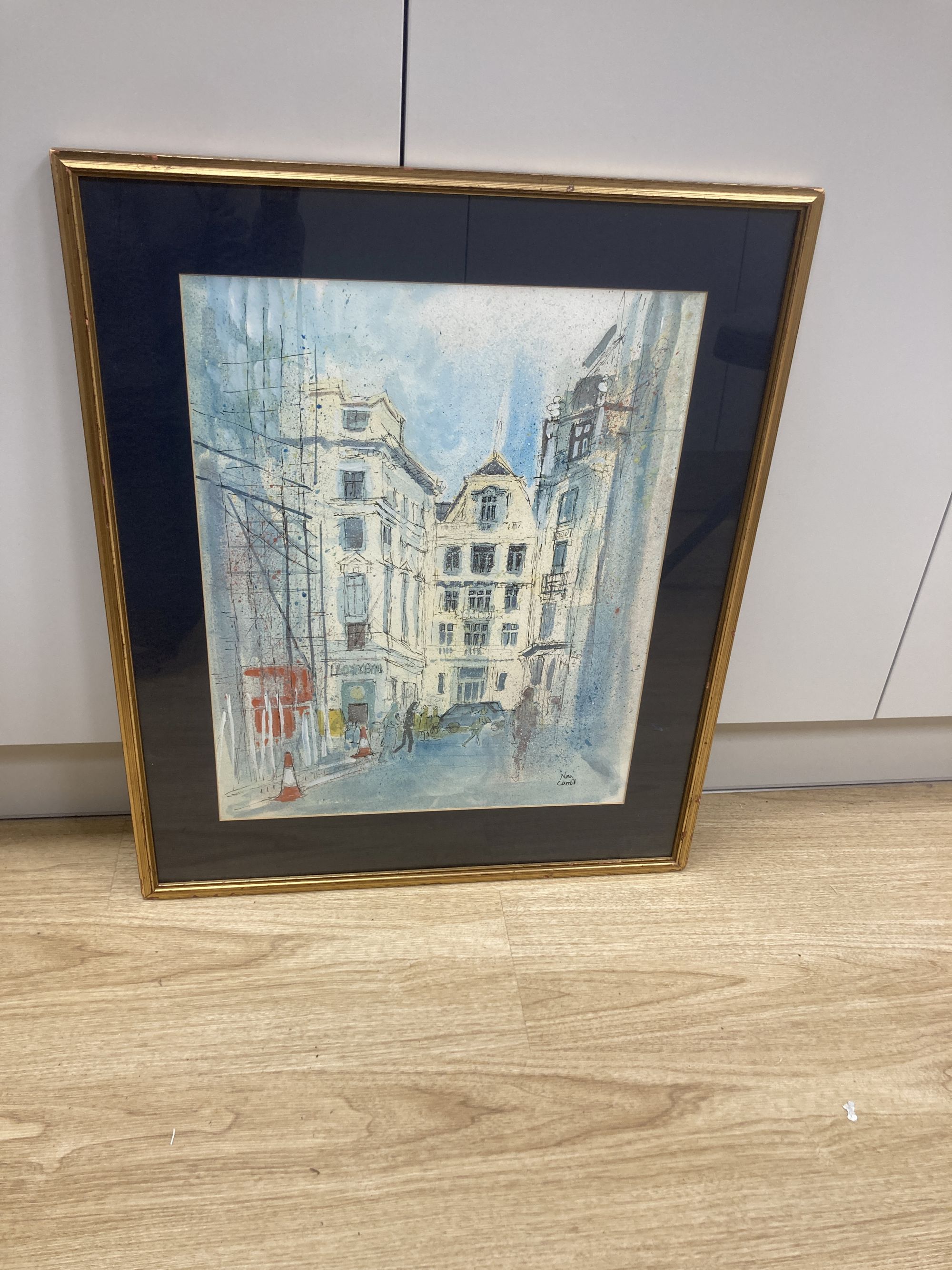 Nina Carroll (1932-1990), mixed media on paper, Regent Street, London, signed, 49 x 38cm